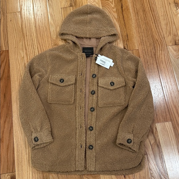 NWT Sanctuary Teddy Sherpa Hooded Shacket Jacket – Camel – Oversized XS - Picture 3 of 7